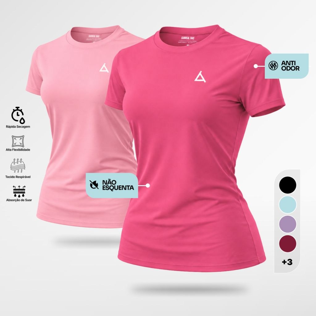 - KIT 2 ou 1 Camiseta Feminina Dry Fit UV 50+ Blusas Baby Look Slim Camisas Academia Trein