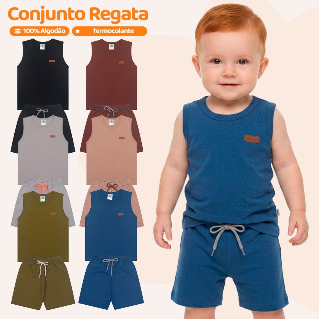 🛍️ Kit 6 ou 4 peças Regata Infantil de Menino Minimalista Basico Verão Masculino Bebe Cas