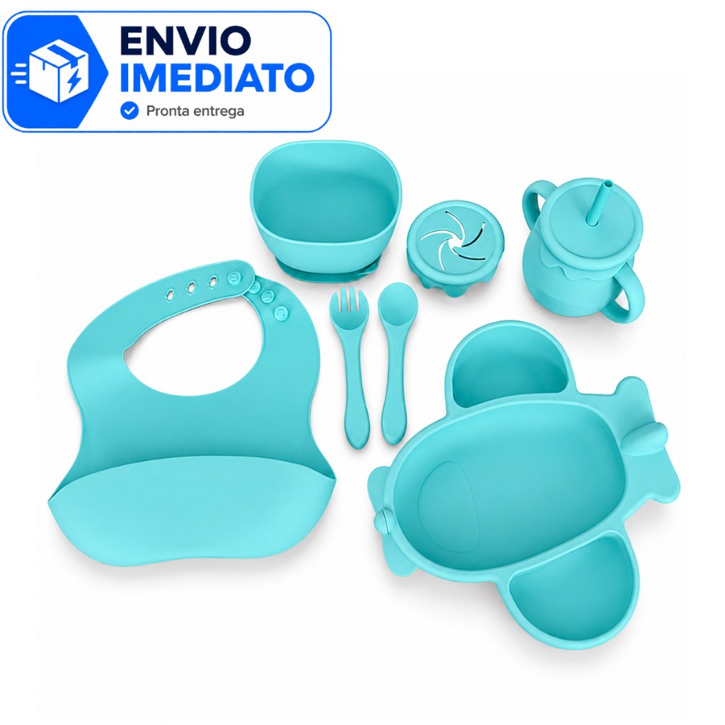 🛍️ Kit Alimentação Avião Bebê Introdução Alimentar 8 Itens Silicone Livre BPA Com Ventosa