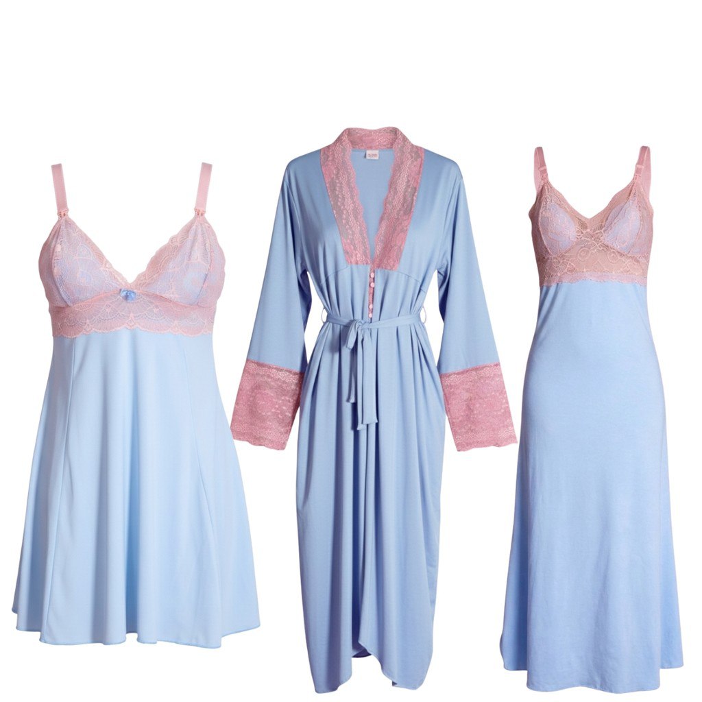 🛍️ Kit Camisola Amamentação Pós Parto Conforto Praticidade Camisola Longa e Curta com Rob