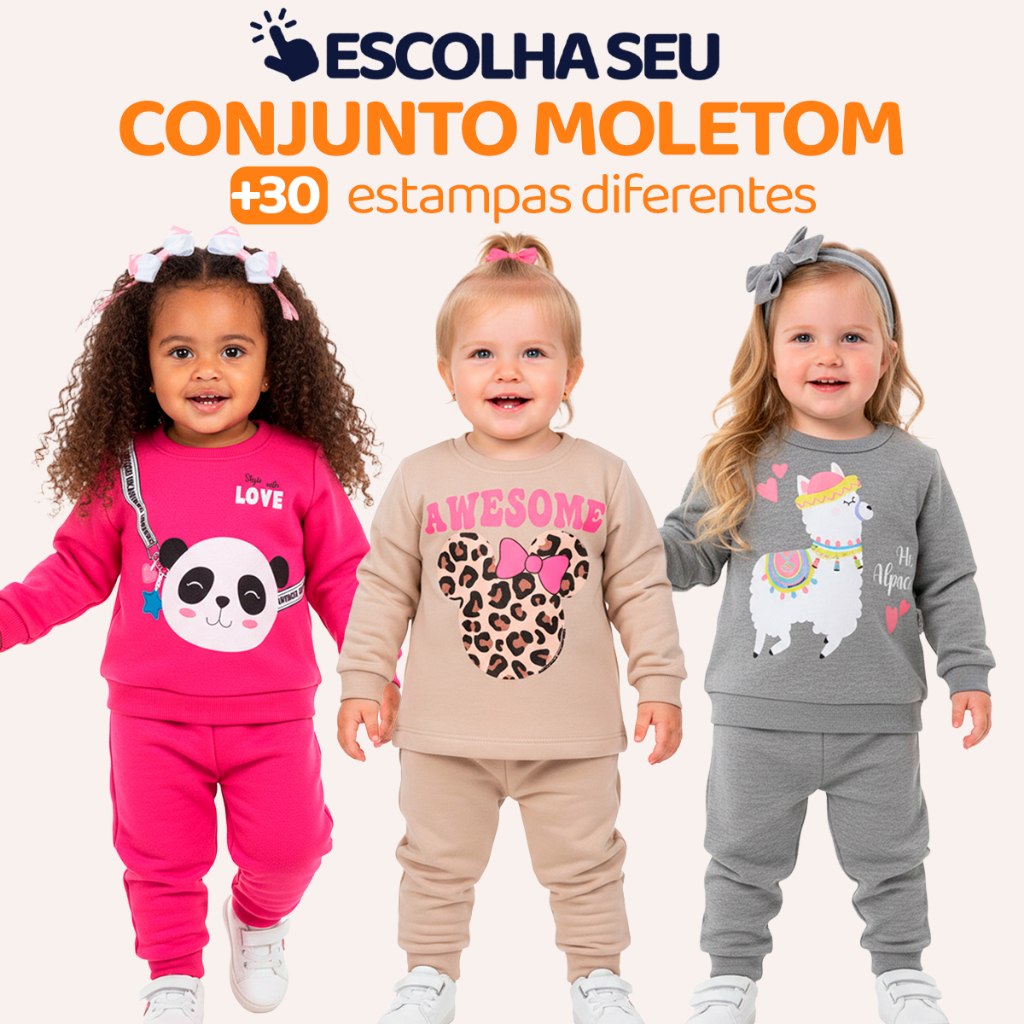 🛍️ Conjunto Moletom Bebe Menina Escolha Seu Modelo, com Estampas Fofas e Conforto Infanti
