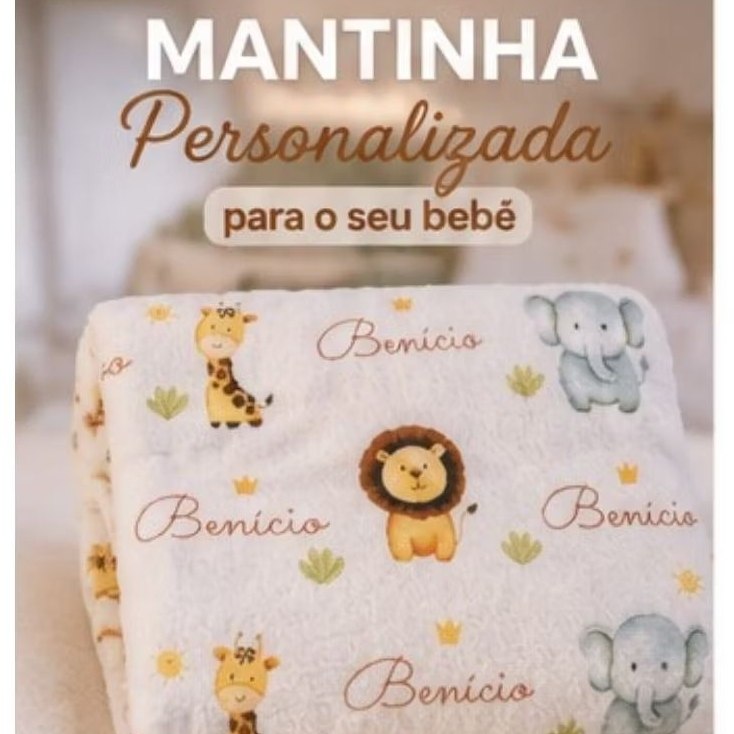 🛍️ Manta personalizada 90x1,10m com Nome Bebê Mantinha Infantil Menina Menino Estampa Var