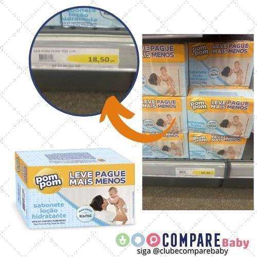 😍 Kit Sabonete em Barra Pom Pom Loção Hidratante com 5 unidades de 70g cada