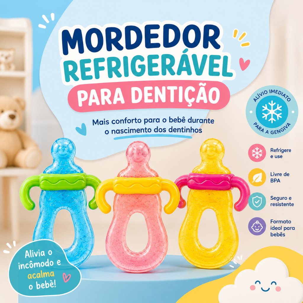 🛍️ Mordedor Mamadeira Bebê Refrigerável Com Água Massageador De Gengiva Alívio Da Dentiçã
