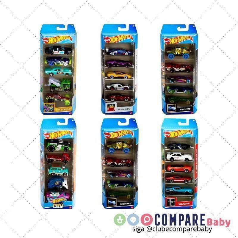 😍 Pacote 5 Carros Sortidos, Hot Wheels, Mattel, Multicor - não é possível escolher as cor