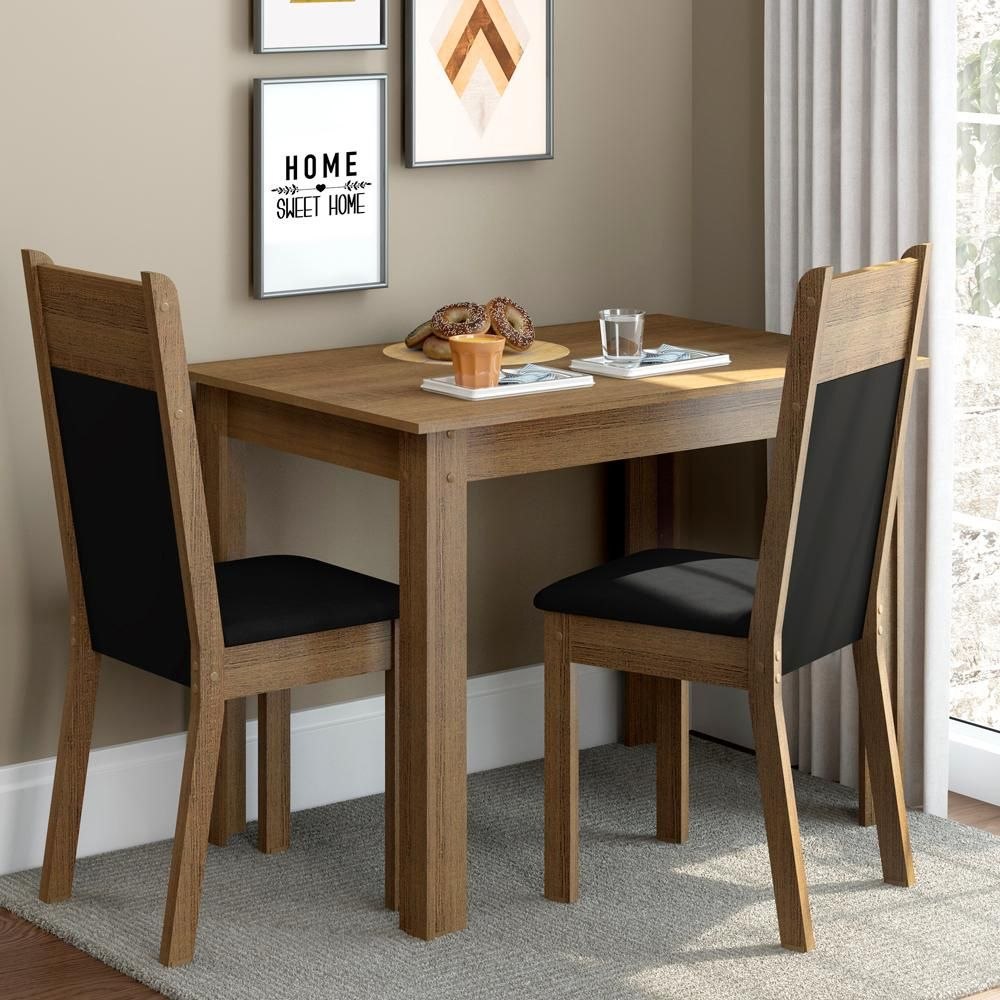 - Conjunto Sala de Jantar Madesa Lola Mesa Tampo de Madeira 2 Cadeiras - Rustic/Preto/Sint