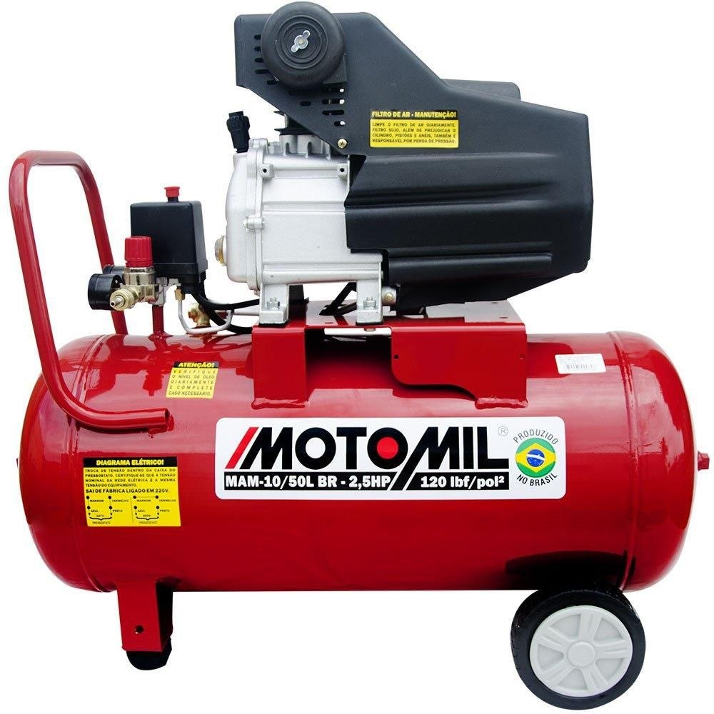- Motocompressor de Ar Bivolt 8,8 Pés3/min 2,5HP 50 Litros 110/220V - Motomil