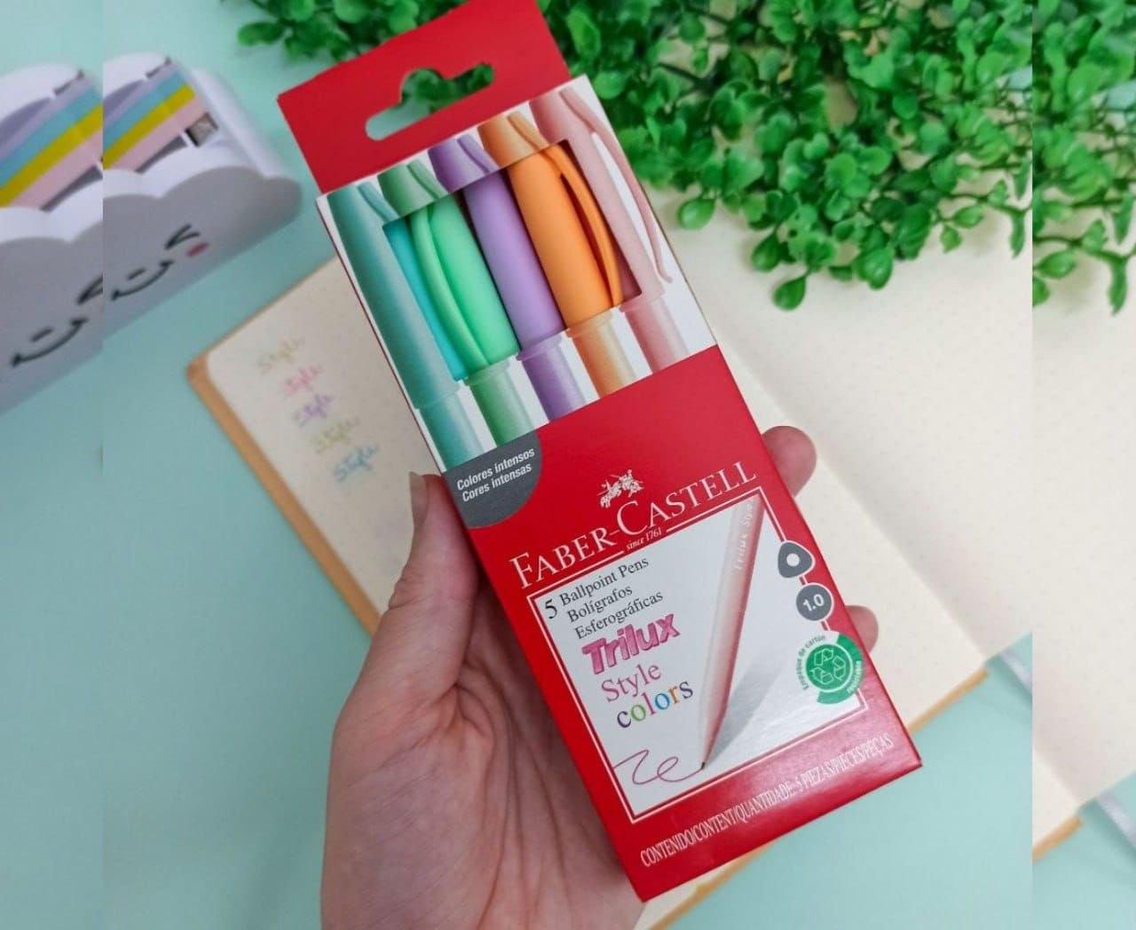 Caneta Esferográfica Faber-Castell Trilux Style Colors 5 Cores Pastéis