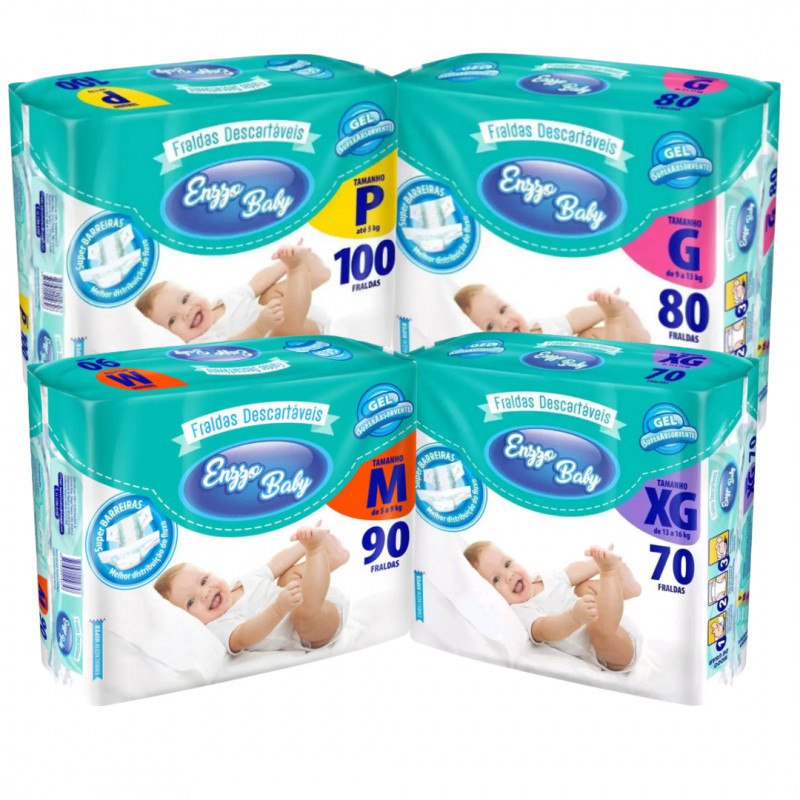 🛍️ Fraldas Descartáveis Enzzo Baby Pacotão -Atacado RN /P / M/ G/ XG/ XXG - Alta Absorção