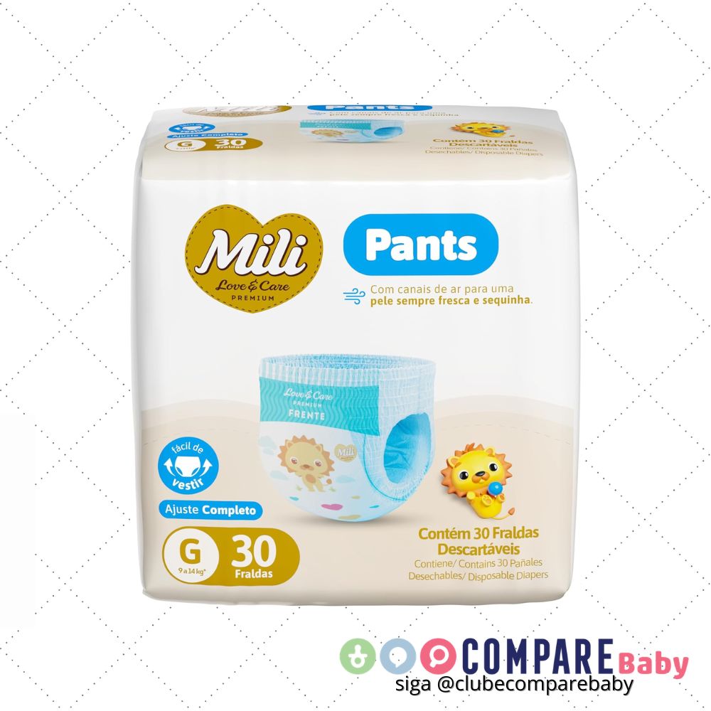 😍 Mili Fralda Infantil Love & Care Pants Tamanho G, Fácil de Vestir, Alta Absorção, 30 Un