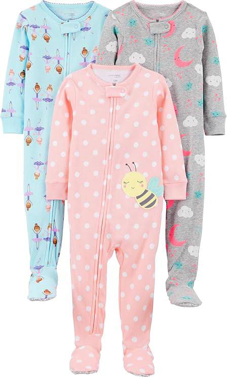 🫧 Simple Joys by Carter's Pacote com 3 pijamas de algodão com pés, 6 a 9 meses