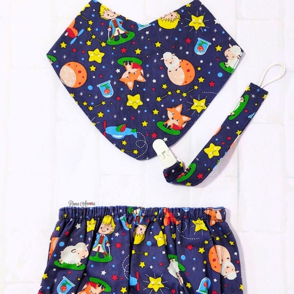 🛍️ Kit Bebê menino com 3 itens: Tapa Fralda + Babador + Prendedor de Chupeta