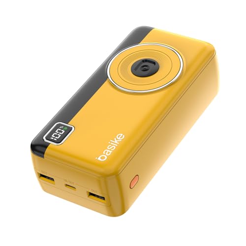 🛍️ Power Bank 30000mAh, Basike Carregador Portátil com Cabo(Amarelo)