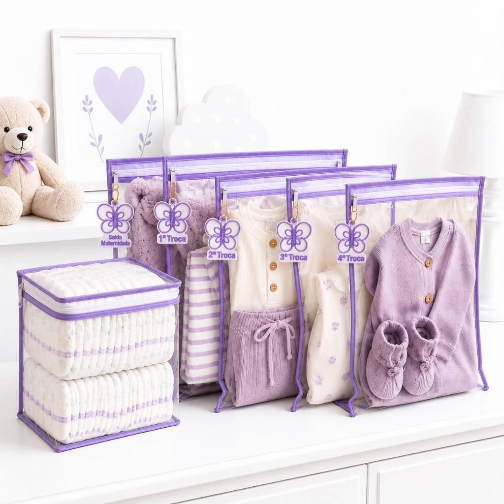 🛍️ 5 Saquinhos Bebe Gestante Organizador Mala Maternidade Com TAG + 1 Nécessaire Porta Fr