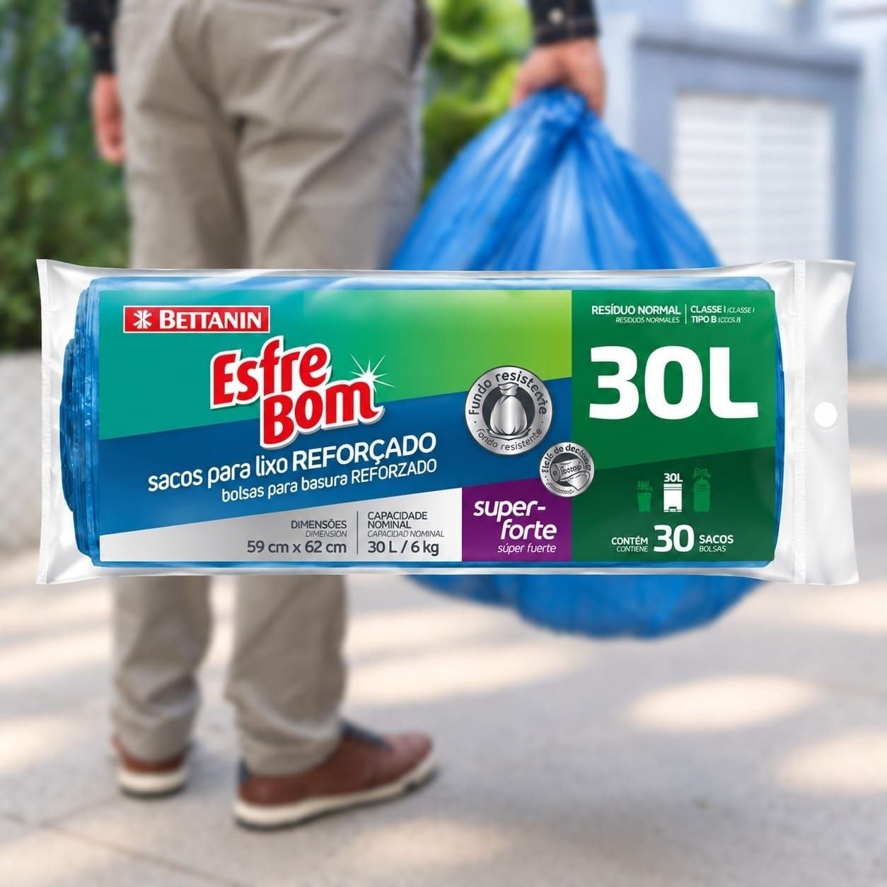 EsfreBom - Saco para Lixo Rolo com 30 Sacos de 30 Litros, Cor Azul, Bettanin