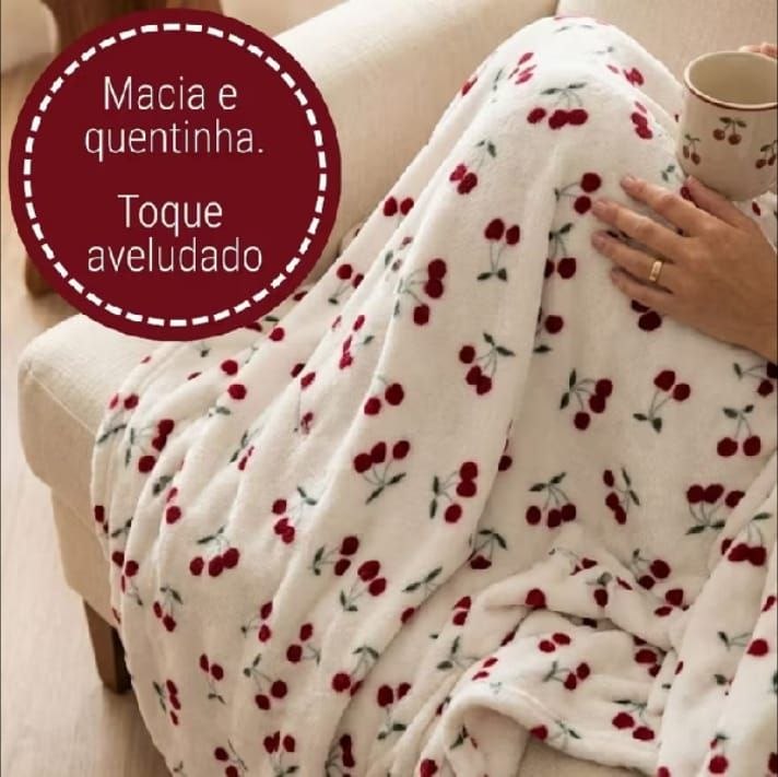 🛍️ Manta Cobertor Casal Queen Microfibra Antialérgica Soft Flanel Macia Quentinha Cereja