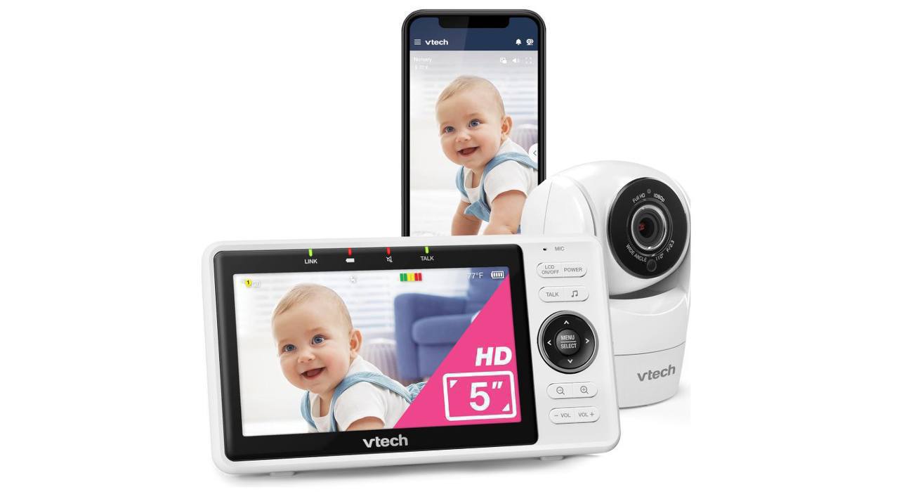 🫧 VTech Upgraded Smart WiFi Baby Monitor VM901, 5-inch 720p Display, 1080p Camera, HD Nig