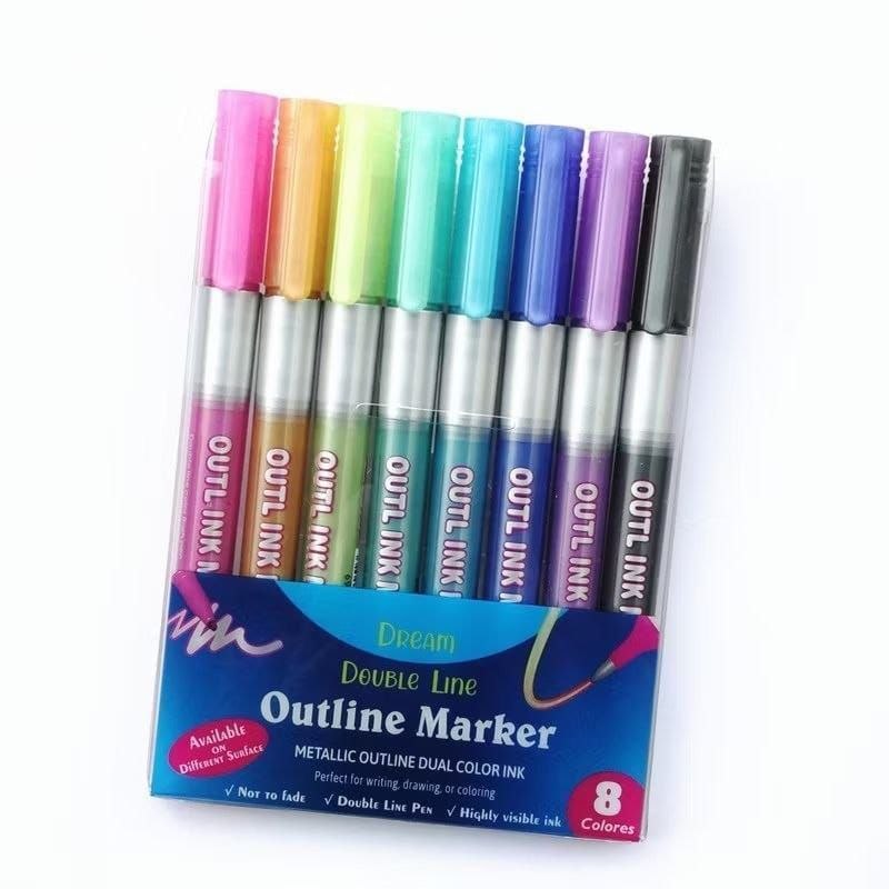 🛍️ Kit de 4/6/8 peças Caneta Outline Marker Metálica Linha Dupla Caneta Contorno para Álb