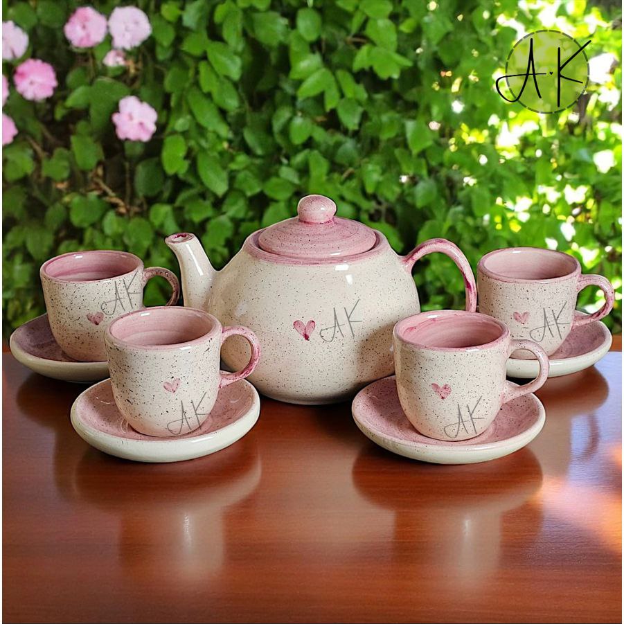 - Kit Jogo de Chá Café 4 Unid. Xícara 70ml + Bule 700ml ou Chaleira 1,2L Cerâmica Cantinho