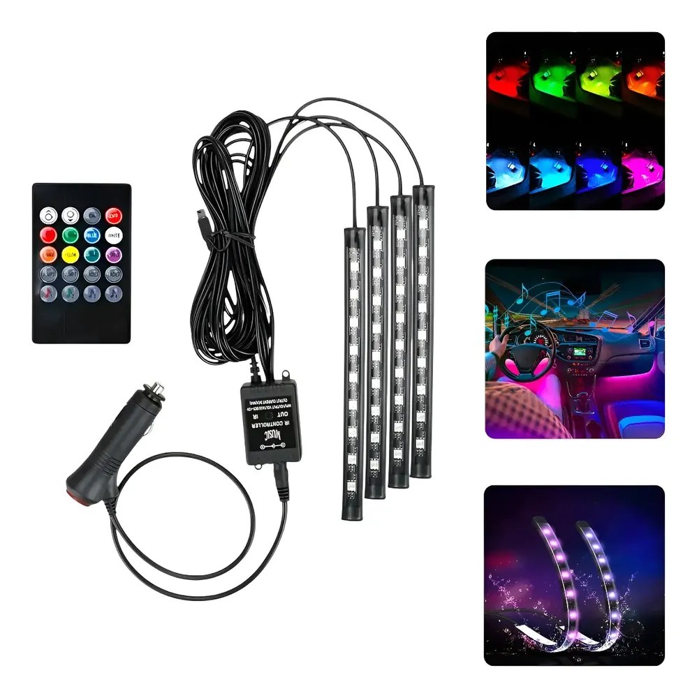 🔥 SUPER DESCONTO! Kit Iluminação Interior Carro Luz 09 Leds Rgb C/controle 12v