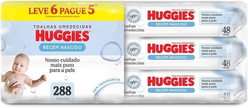 Lenços Umedecidos Huggies Recém-Nascido Sem Fragrância 6 pacotes com 48 unidades cada