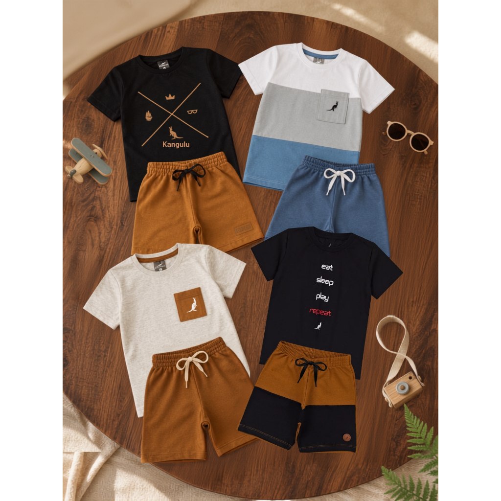 🛍️ Kit 4 Peças Conjunto Infantil Menino Verão Confortável 2 Camisas 2 Shorts Sortido Roup