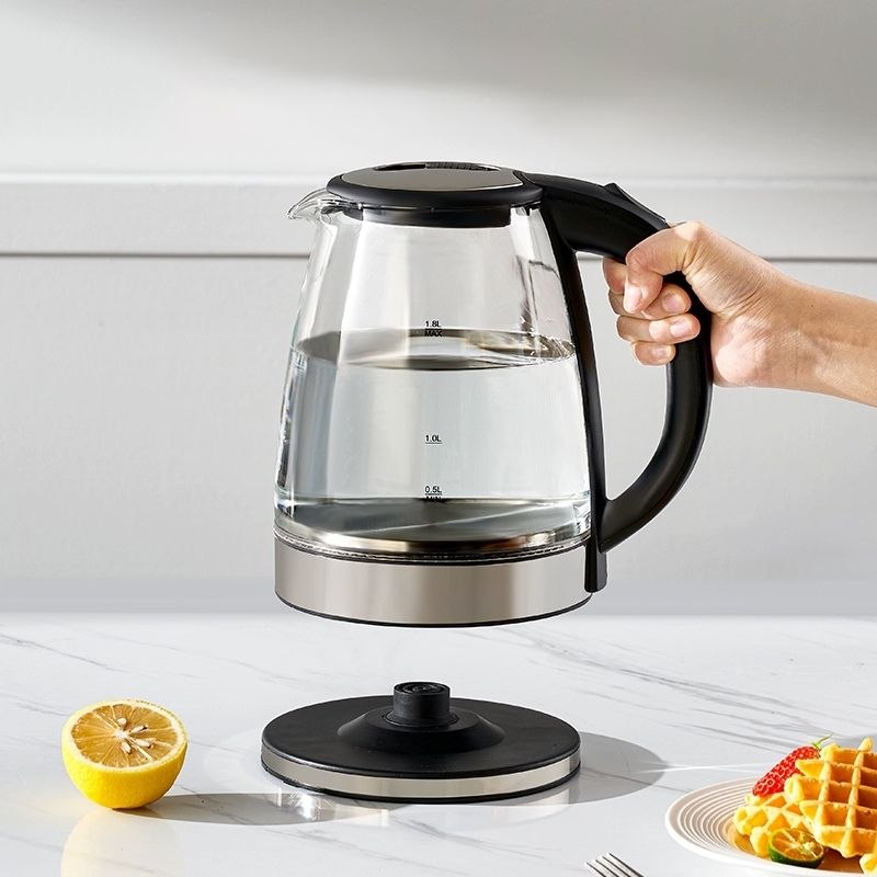 - Chaleira Elétrica de Vidro/Inoxidável,1.8L 127V/220V Tampa e Desligamento Automático