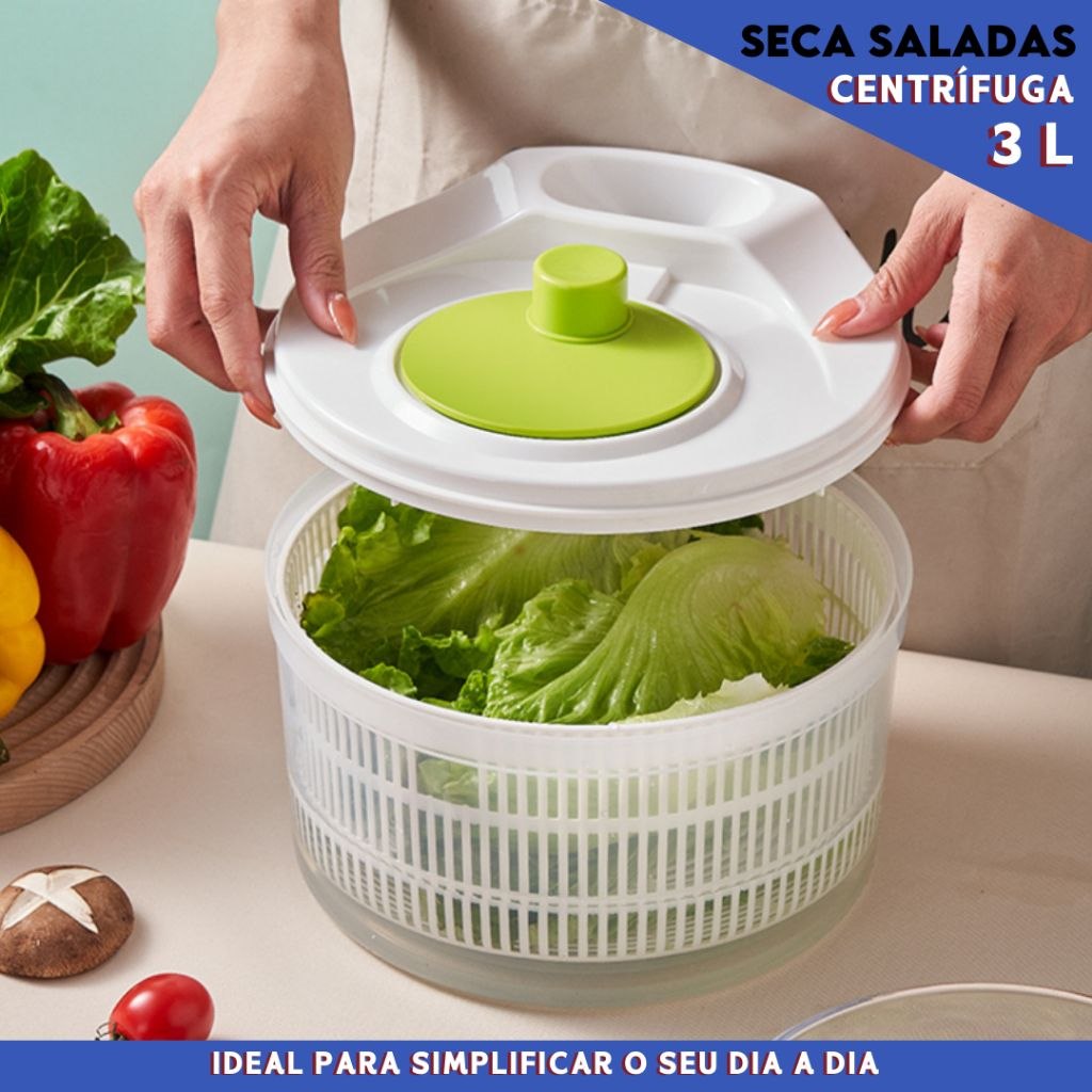 - Centrífuga de Salada 3L Secagem Rápida Sem Esforço Para Folhas e Hortaliças Manual - SHE