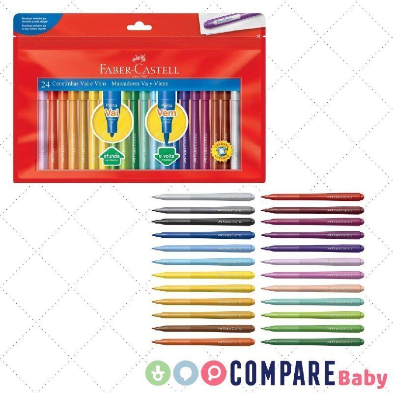 😍 Canetinha Vai e Vem 24 Cores, Faber-Castell, 15.0124VVZF, Multicor