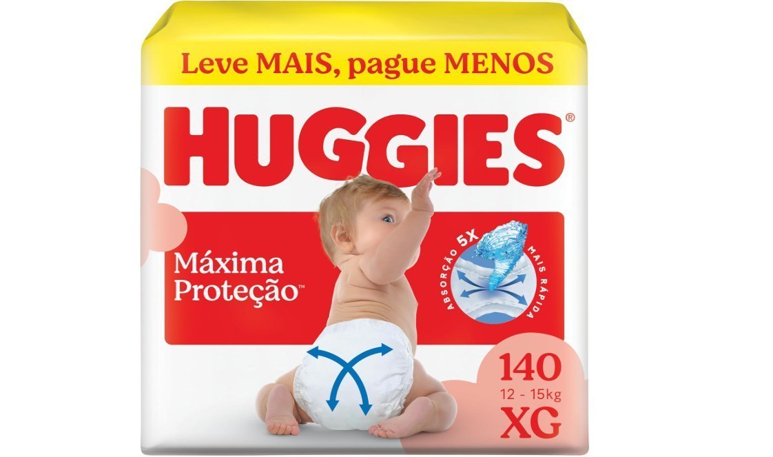 🫧 Fralda Descartável Huggies Máxima Proteção Tamanho XG 140 unidades