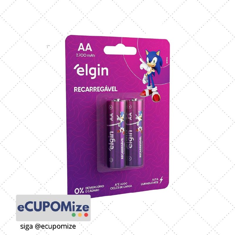 😍 Pilha recarregável AA 2700mAh Elgin com 2 unidades Comum