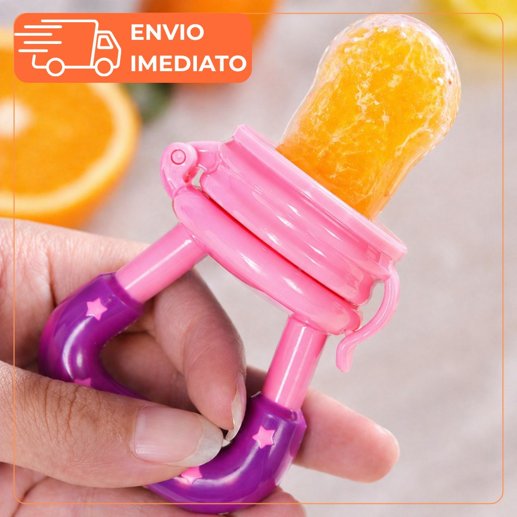 🛍️ Chupeta Mordedor Rosa Alimentadora Bebê de Silicone Porta Fruta Legume Iogurte Higiêni