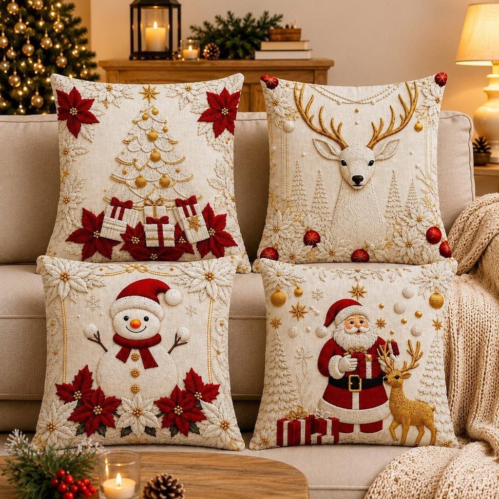 - kit Feliz Natal 4 peças capa de almofadas para decoração Natalina