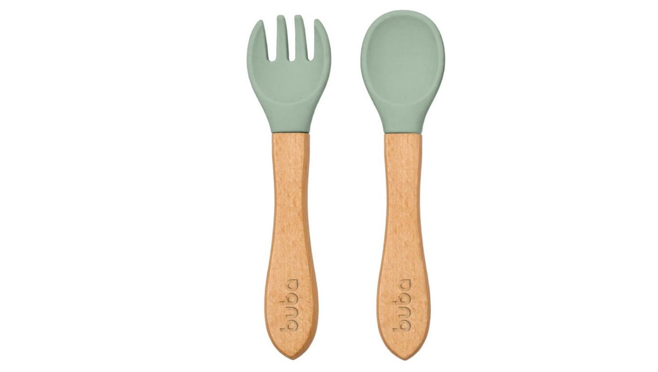 🫧  Buba Kit Talheres Silicone E Bambu - Verde