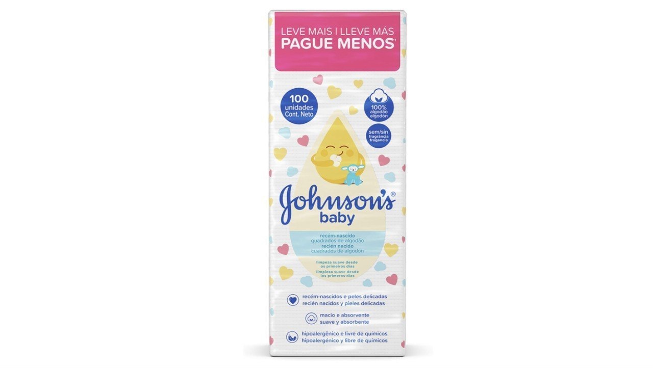 🫧 Quadrados de Algodão Recém-Nascido JOHNSON’S® baby 100 unidades
