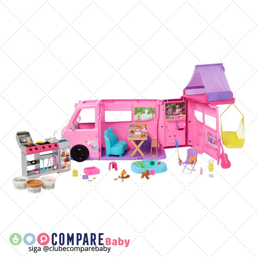😍 Veículo Barbie Camper dos Sonhos Mattel. Trailer com 7 áreas de lazer, mais de 60 acess