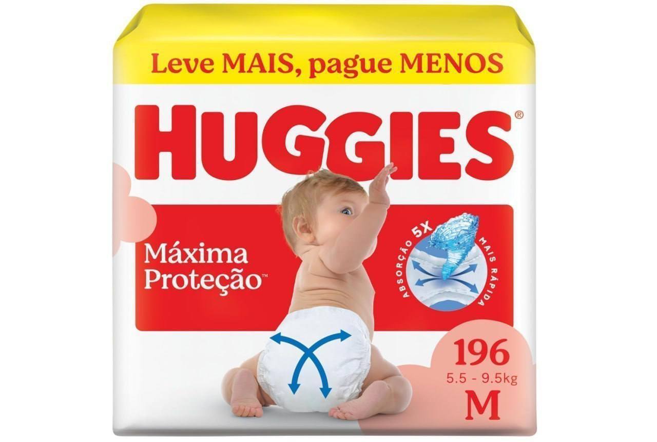 🫧 Fralda Descartável Huggies Máxima Proteção Tamanho M 196 unidades