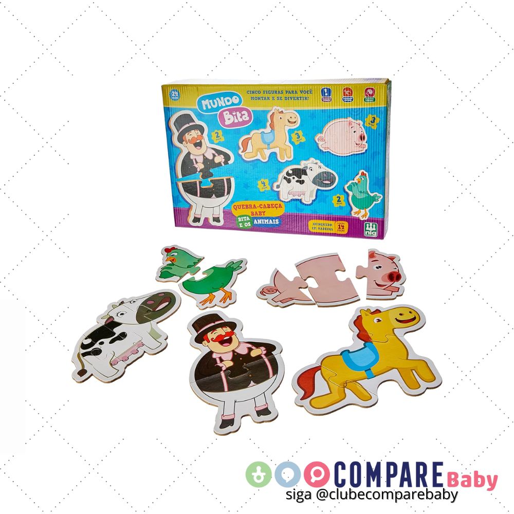 😍 Nig Brinquedos Quebra Cabeça Madeira Baby Bita e os Animais Mundo Bita 14 peças