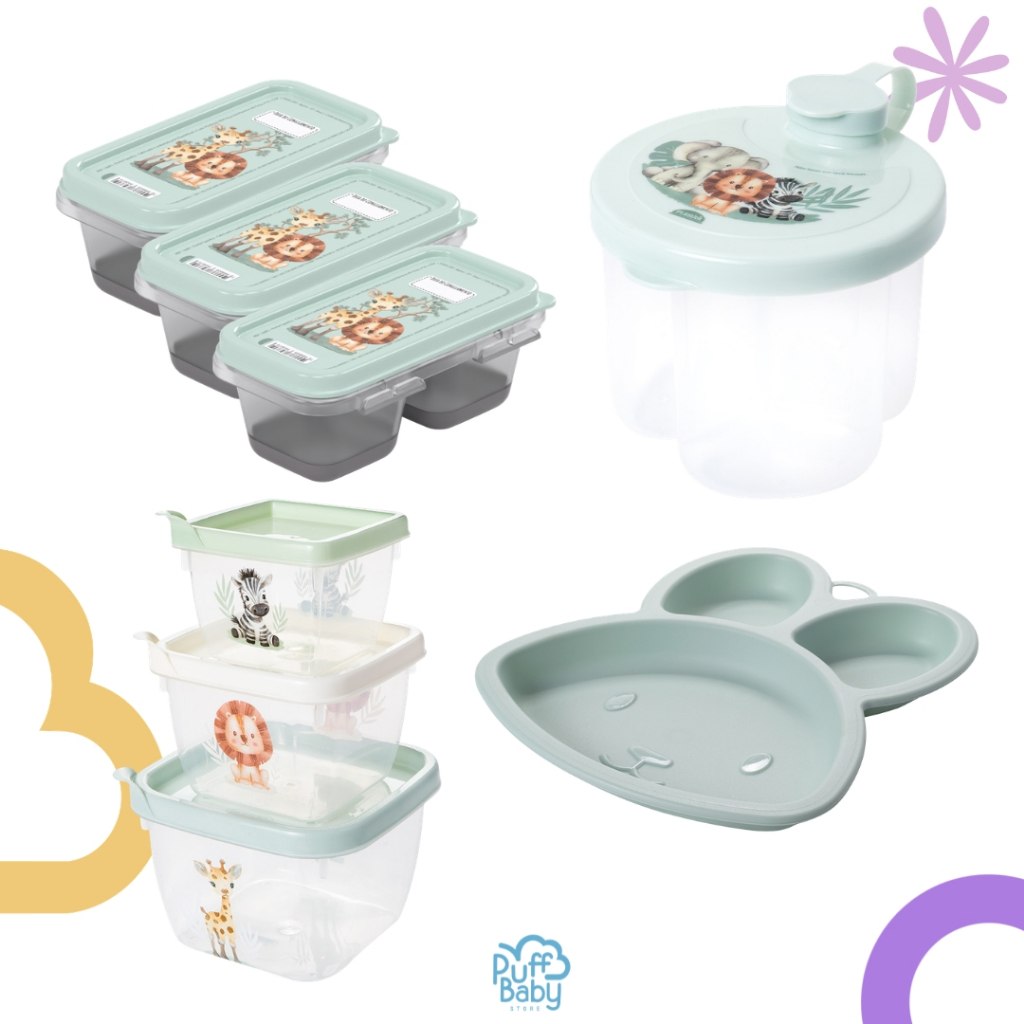 🛍️ KIT 4 ITENS ALIMENTAÇÃO BEBE COM PORTA PAPINHA PRATINHO POTE DE LEITE EM PÓ E 3 POTINH
