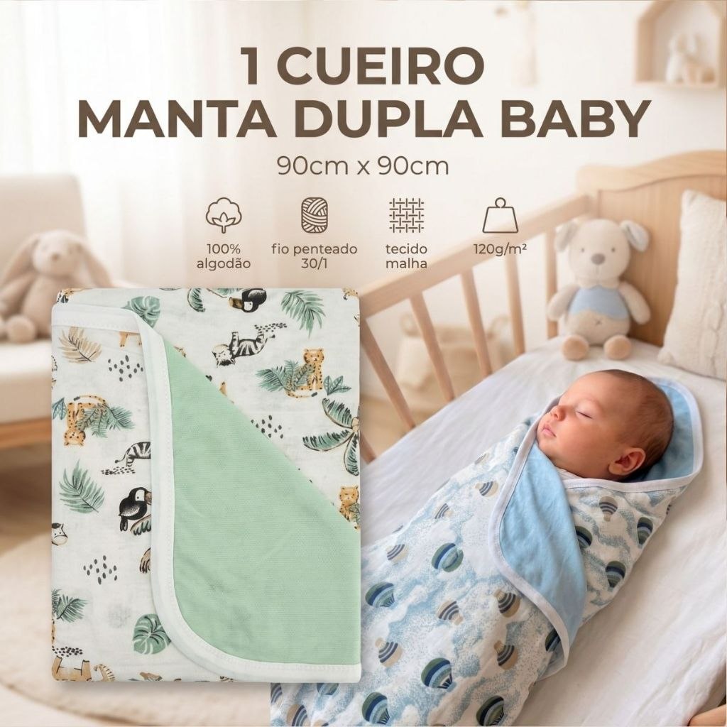 🛍️ Cueiro Estampado Manta Bebê Dupla Fase 100% Algodão 90X90cm Menino e Menina