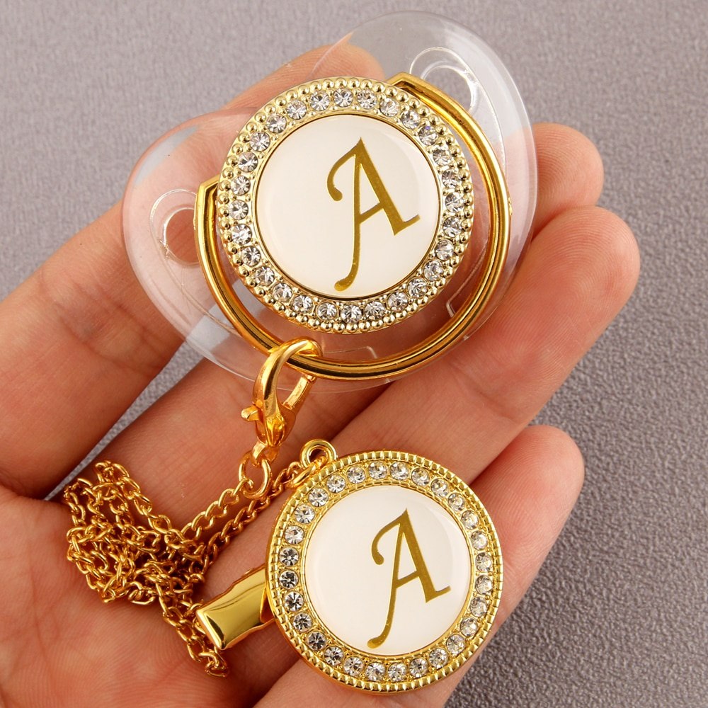 🛍️ Chupeta De Bebê De Luxo Com De Letra Inicial Transparente Clipe De Corrente Para 0-18