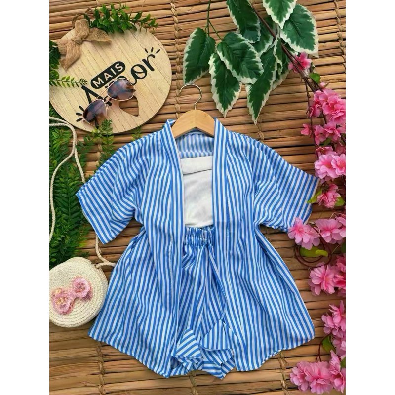 🛍️ Conjunto kimono infantil-juvenil menina / kimono + short infantil Femenino / estampado
