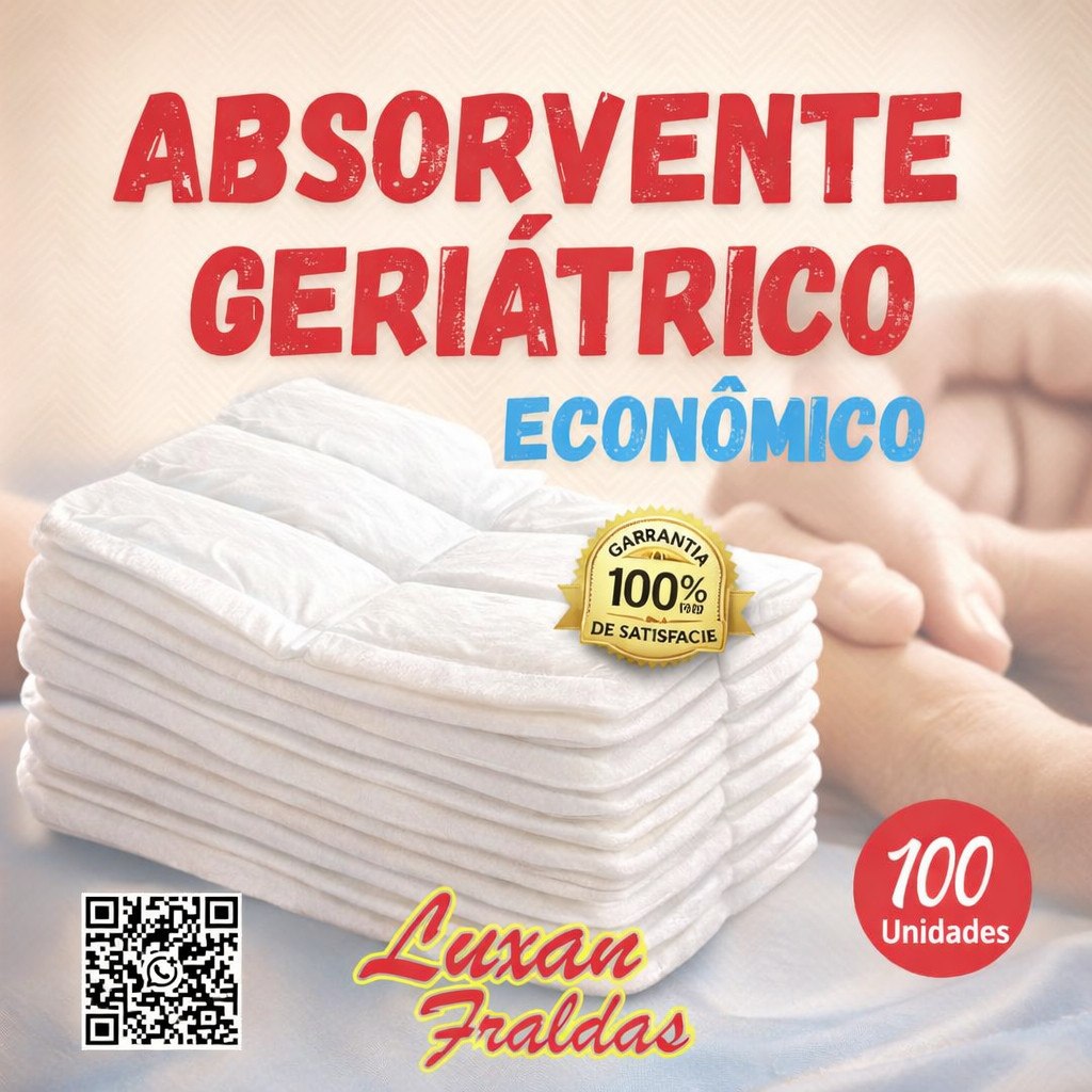 🛍️ Absorvente Geriatrico 100 Unidades, Incontinência Urinária Severa, Absorvente, Absorve