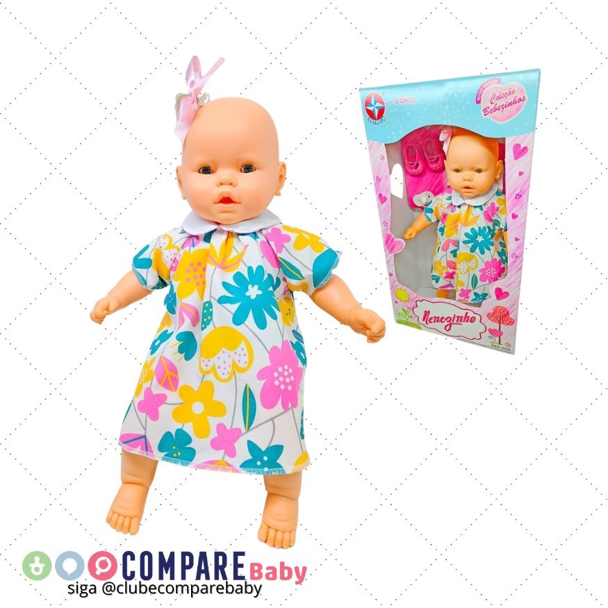 😍 Brinquedos Estrela, Boneca Nenezinho Saia Rosa