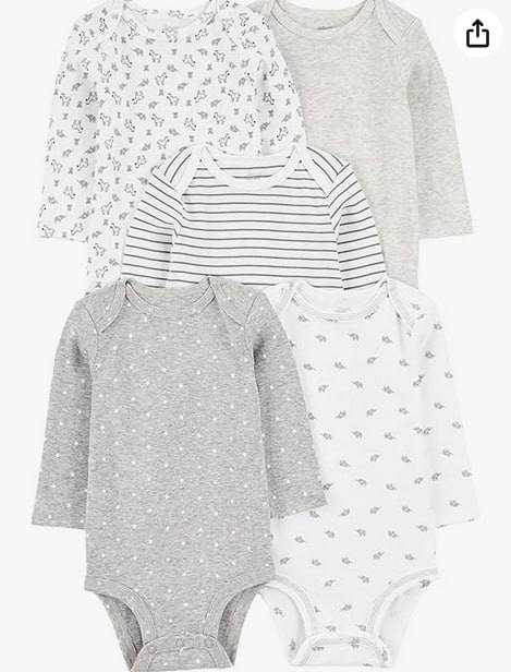 🫧 Body Pacote com 5 bodies de manga comprida Simple Joys by Carter'sUnisex Bebê tam 0-3m