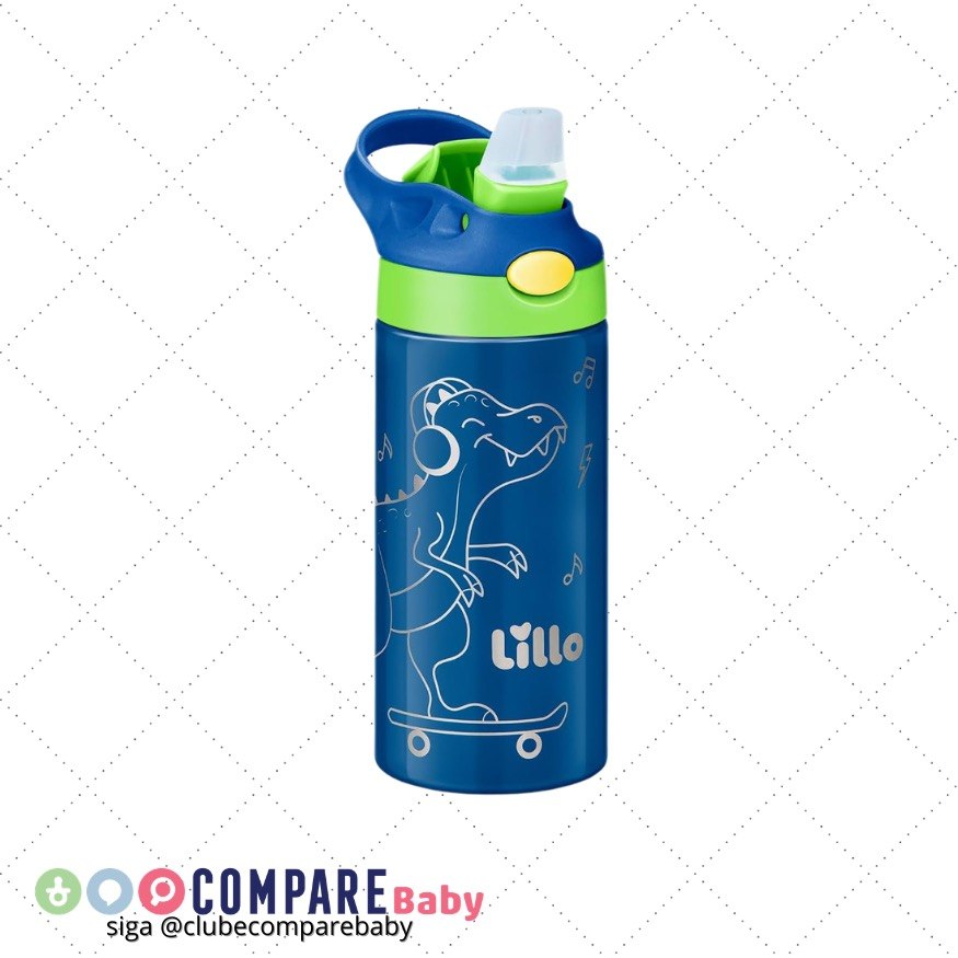 😍 Garrafa Infantil de Inox Dinossauro com bebedor silicone 350 ml Lillo