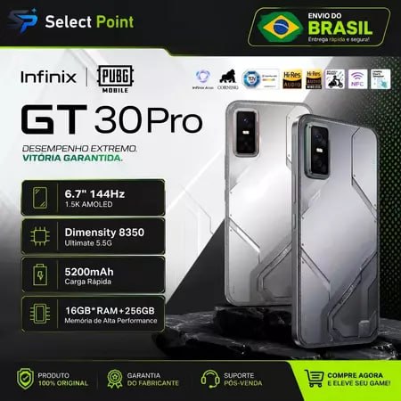 📱Infinix GT 30 PRO 5G, 256GB + 16GB RAM, Processador Dimensity 8350 Ultimate, Versão Glob