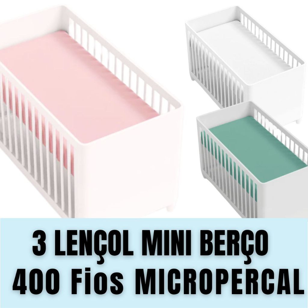 🛍️ KIT 3 LENÇOL AVULSO MINI BERÇO 400 FIOS MICROPERCAL
