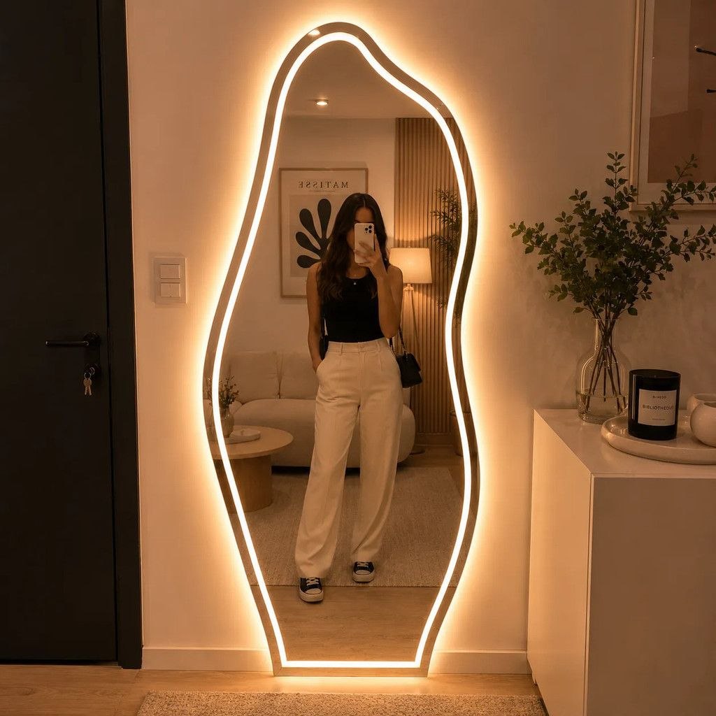 - Espelho Grande Com Led 3 Cores e Botão Touch Jateado 90x40 Banheiro Quarto Sala Entrega