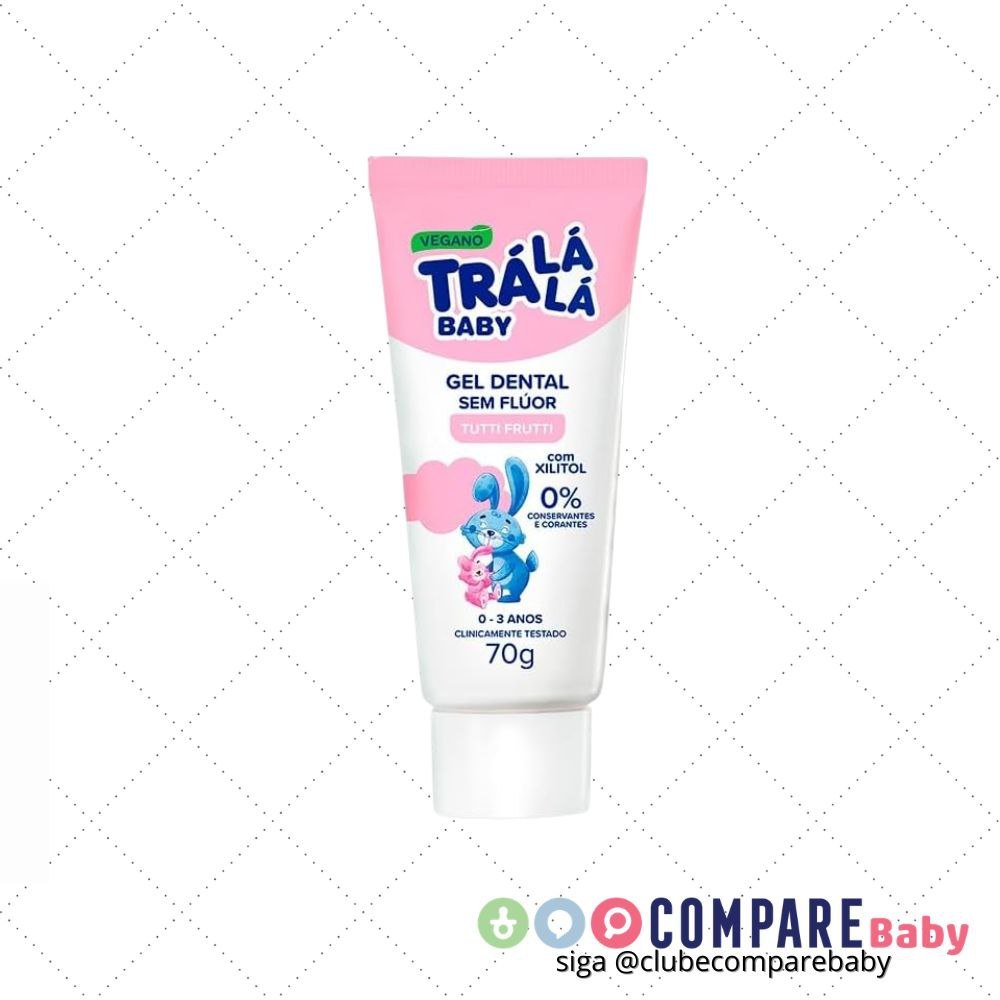 😍 Trá Lá Lá Creme Dental Infantil 70G Sem Flúor Tutti-Frutti Baby Branco 70 G